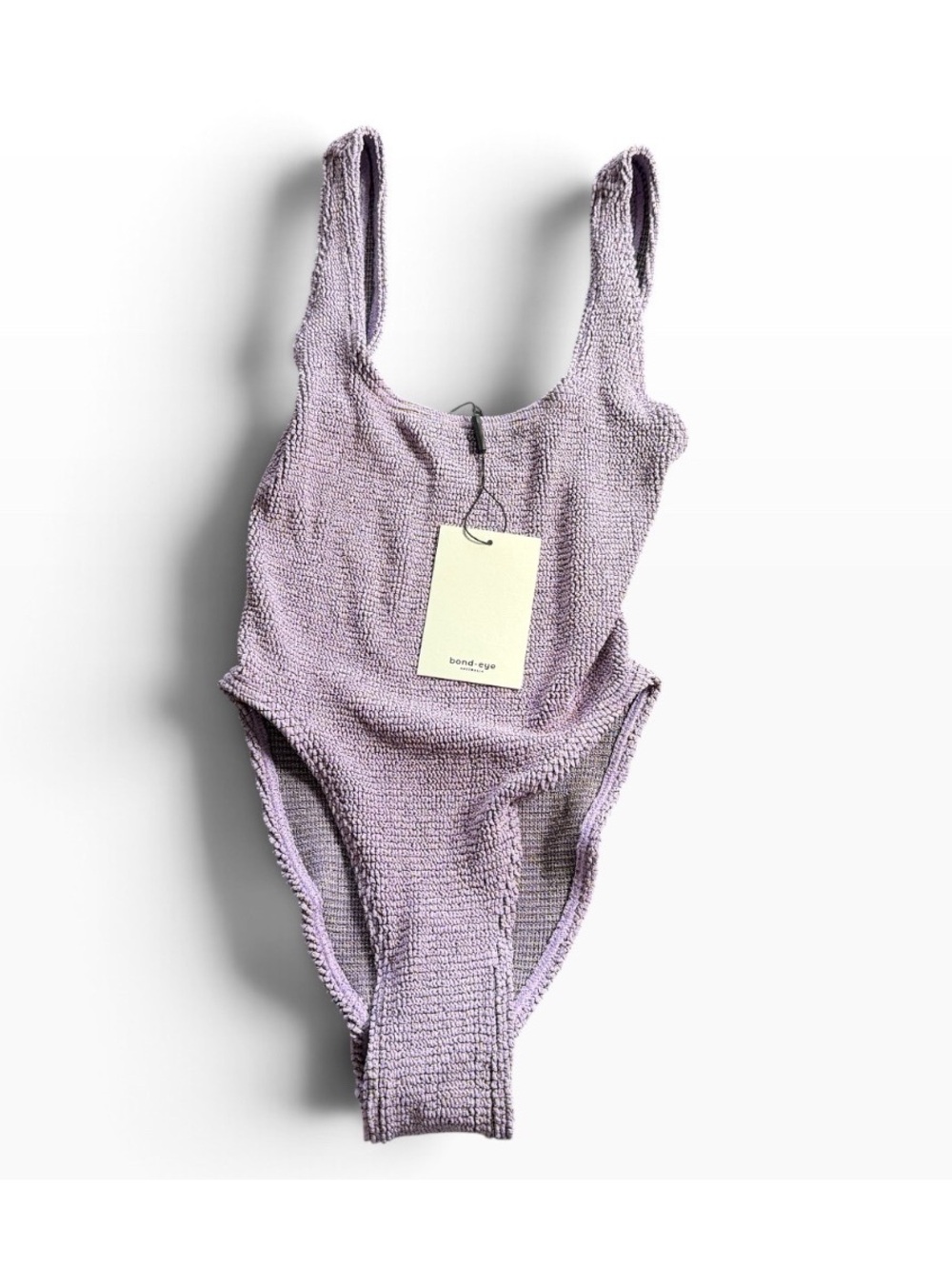 BOND-EYE lavender high cut very cheeky One side crinkle one piece swimsuit NWT